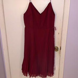 ASOS DESIGN button pleated cami midi dress with drawstring waist in oxblood